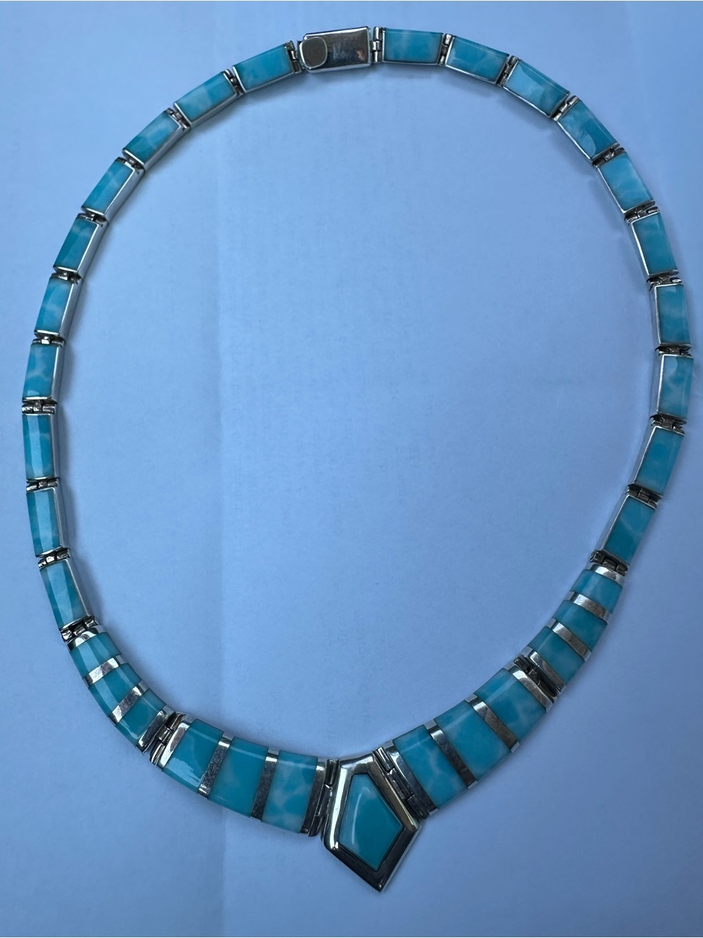 Vintage Taxco TD-98 Mexican 950 Sterling w/Larimar Inlay Necklace - 16.5” ❤️ - Picture 9 of 11